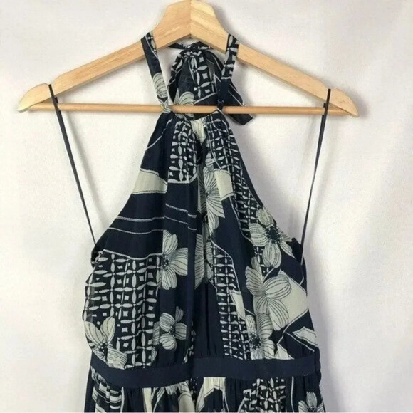 Modcloth Blue & White Floral Chiffon Halter Midi Dress S - Picture 3 of 4